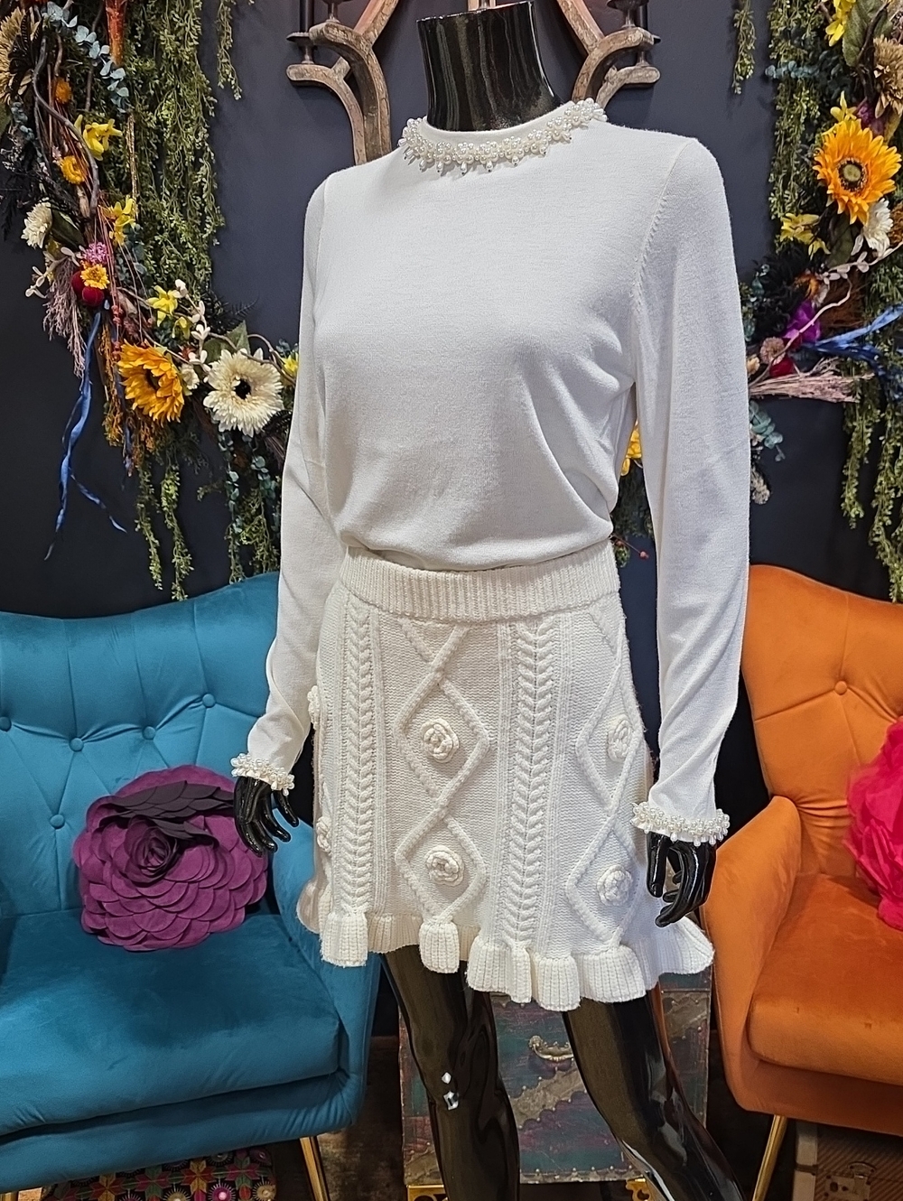 Altard State Floral Knit Mini Skirt